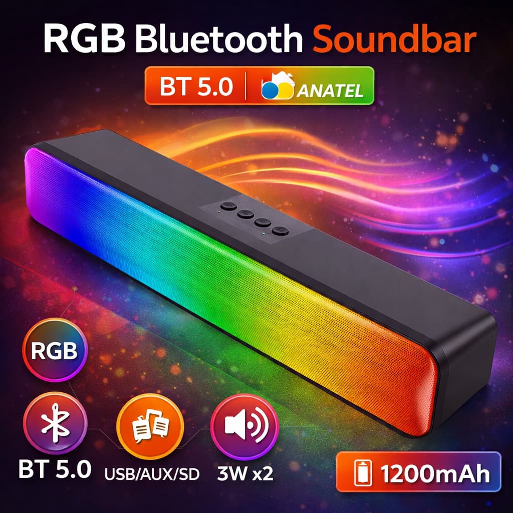 Caixa de som Soundbar Notebook computador RGB sem fio bluetooth 6W