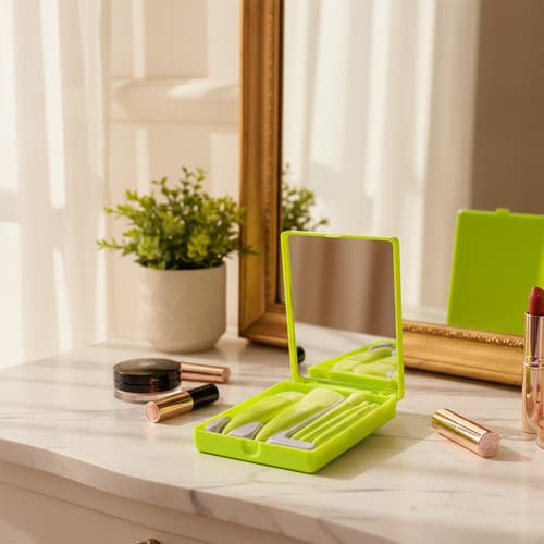 Mini Brush Kit 5 Pinceis Com Espelho Portátil Nécessaire