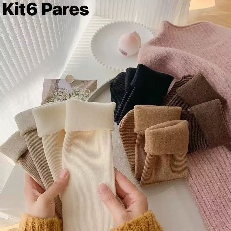 Kit 6 Pares Meia Feminina Térmica Forrada Quentinha