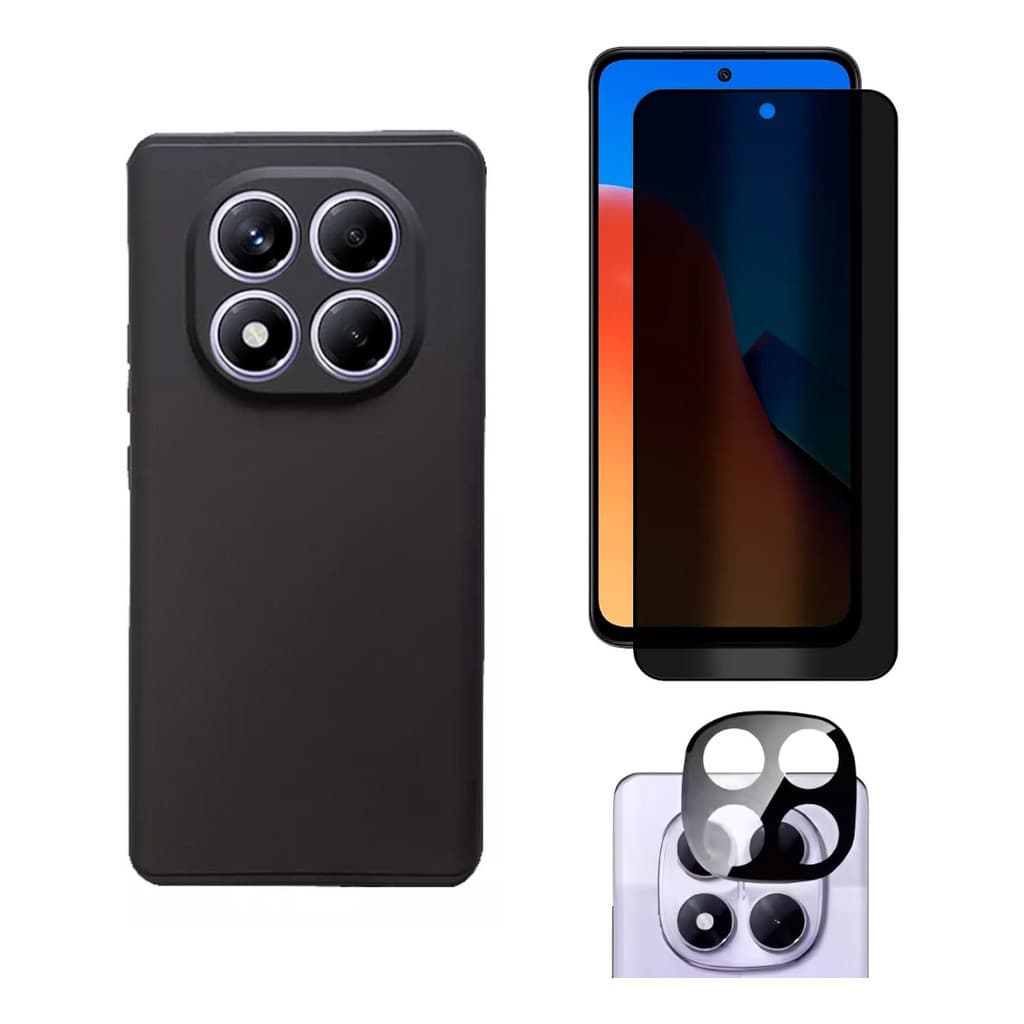 Capa Aveludada + Película Privacidade 9D + Cam P/ Xiaomi Note 14 Pro 5g