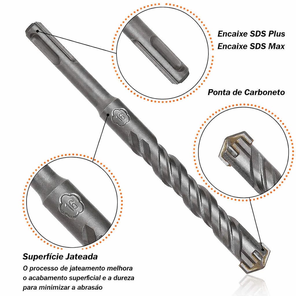 Kit 3 Brocas SDS Engate Rápido Plus 8 / 10 / 12 Aço Concreto Alvenaria