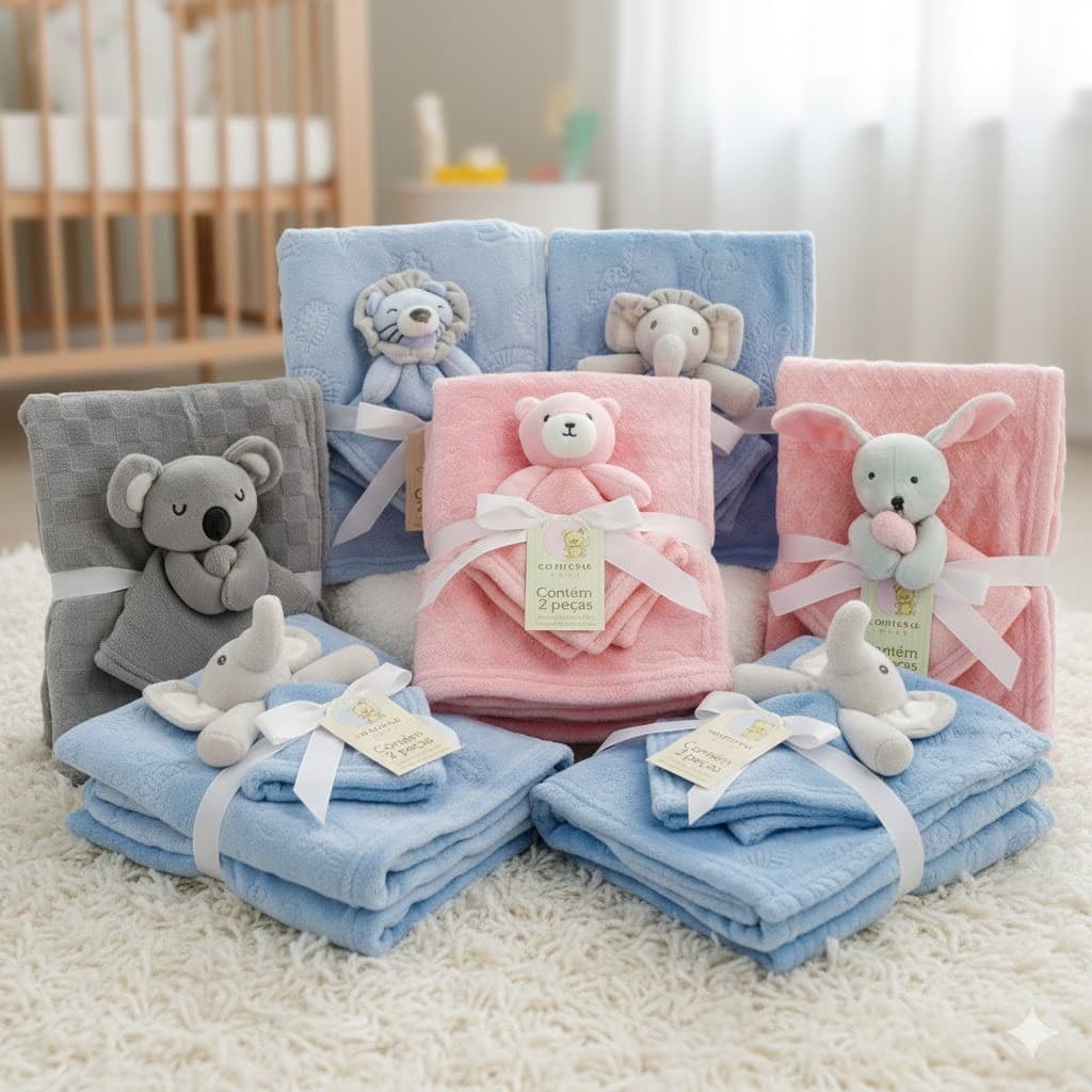 Manta Com Naninha Fofis Baby Cobertor Bebê 75cm x 100m-Camesa