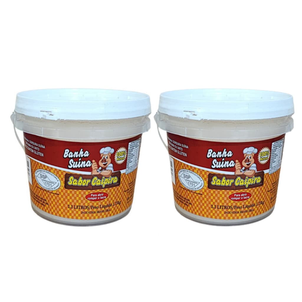 kit  2 Balde Banha 2,2 litros Suína 100% Natural Gordura De Porco Caipira