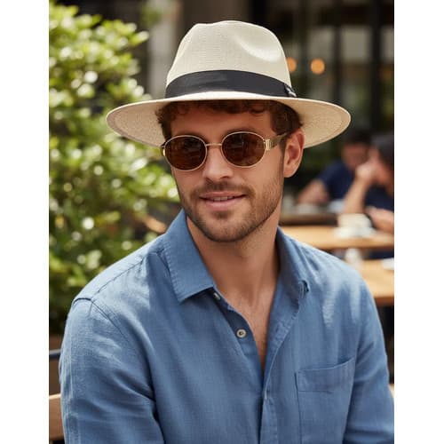 Chapéu Panamá Estilo Casual Praia Sol , Verao Moda Feminino e Masculino Conjunto Com Oculos De sol