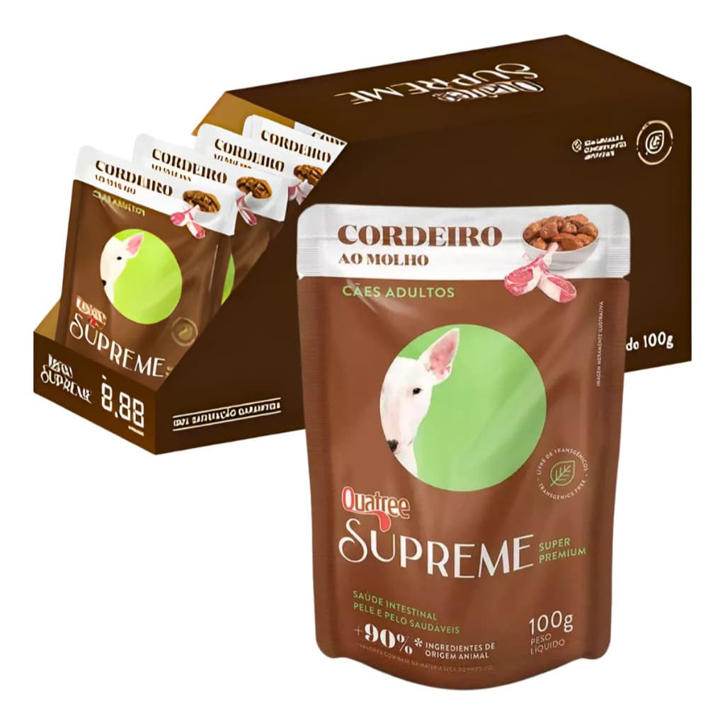 CAIXA (kit) 18 x QUATREE SUPREME SACHE CÃES ADULTOS CORDEIRO 100GR