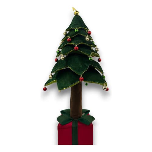 ARVORE DE NATAL RETRATIL VELUDO VERDE C/ BOLAS VERM/ OU 90CM