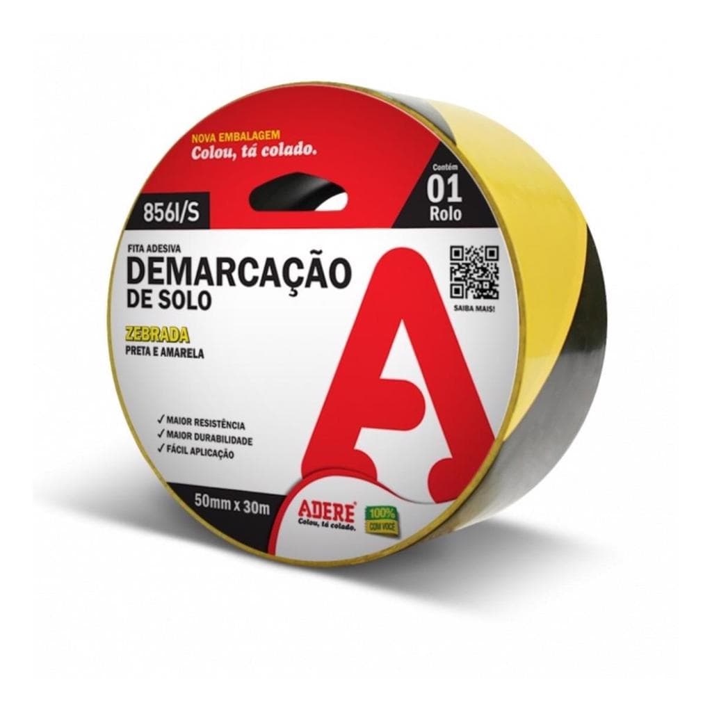 ADERE DEMARCACAO DE SOLO ZEBRADA PRETO E AMARELA 50MMX30M