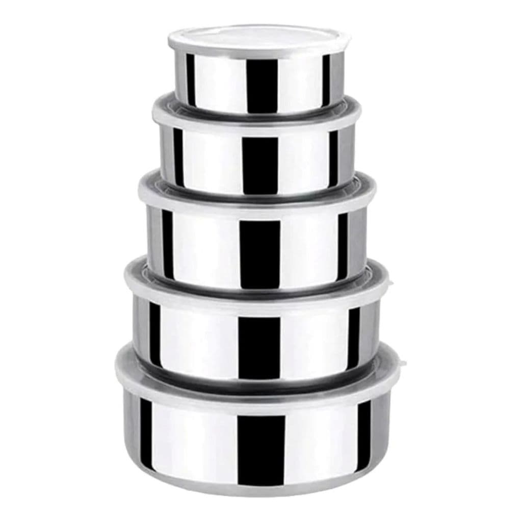 Jogo 10 Potes Tigelas em Inox Alumínio Com Tampa Redondo