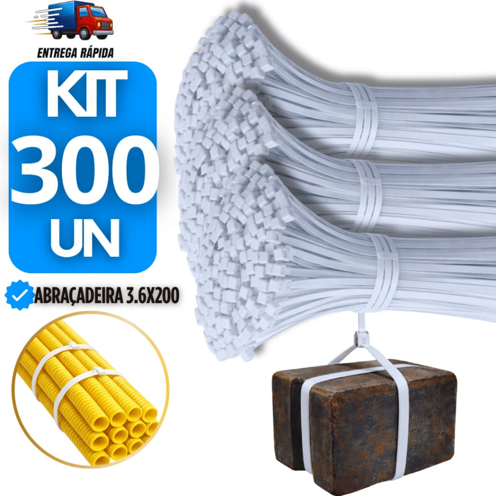 Conjunto Jogo Abraçadeiras Nylon Resistente Amarração Cinta Plástica Hellerman, 3.6x200mm  Abraçadeiras