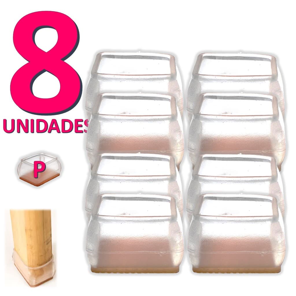 Kit 8 Protetor De Silicone Retangular Para Pé De Mesa E Cadeira Transparente Anti Risco Ruído Tam P