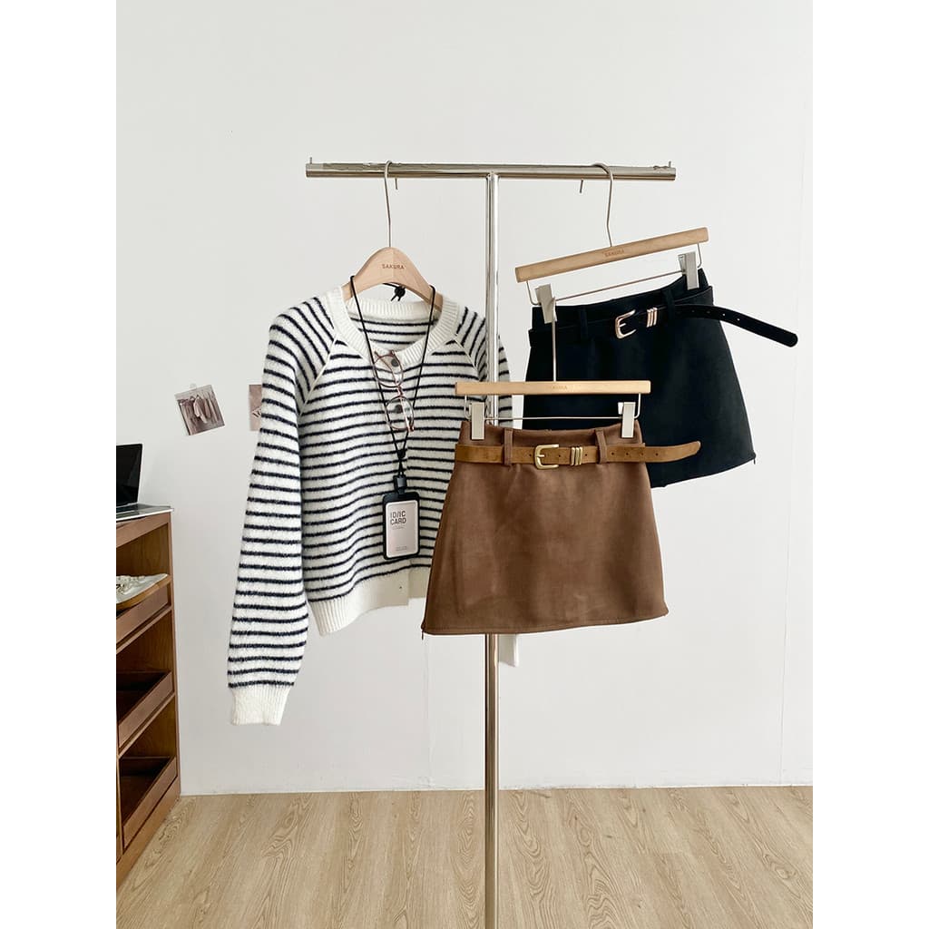 Merad Retro marrom camurça saia curta feminina inverno temperamento All-Match botas meia saia linha A com cinto