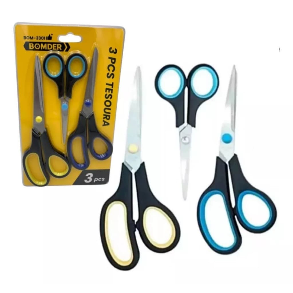 Kit 3 Tesoura Inoxidável 3 em 1 Para Uso Geral Grande Media Pequena