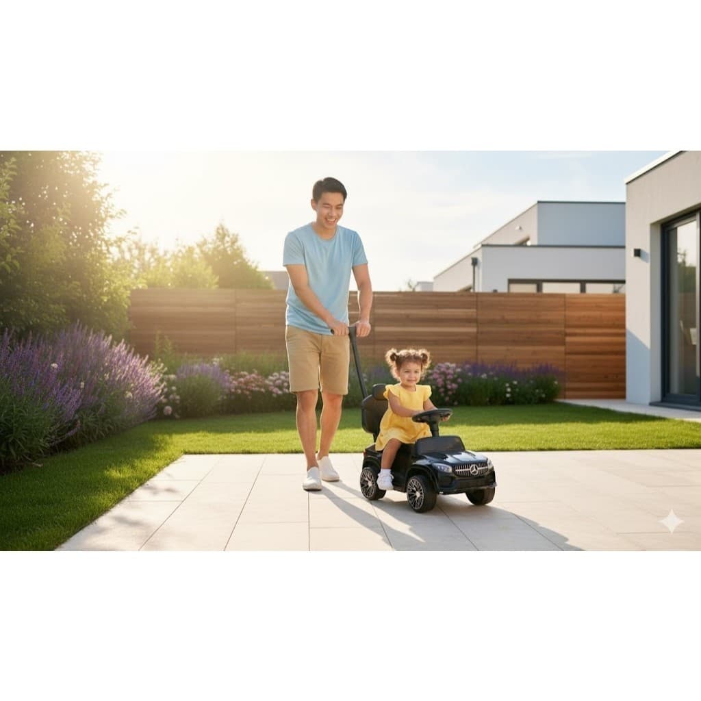 Carrinho Elétrico Infantil Empurrador Preto Mini Carro Bateria Recarregável Passeio