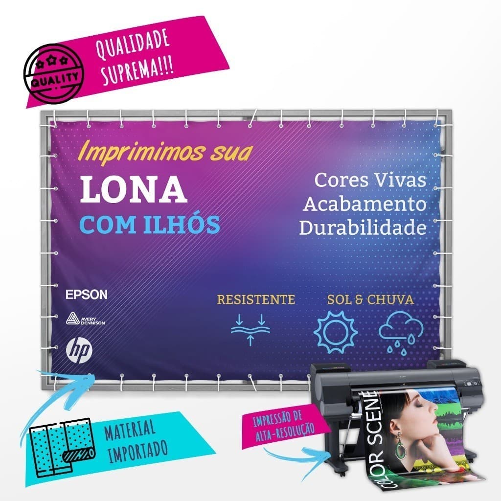 Banner 2 x 1.6 metros - Lona com Ihós, Banner Personalizado, Banner com Foto