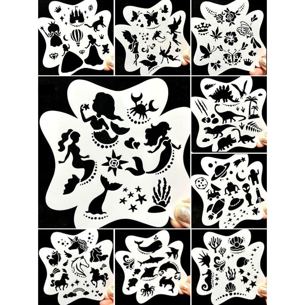 Crianças modelo de pintura Facial princesa Ultraman unicórnio borboleta sereia dos desenhos animados oco esfregando plac