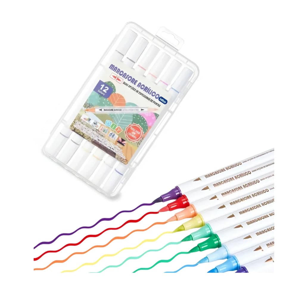 Kit Caneta Marcador Acrílico Prova Dágua  12 Cores