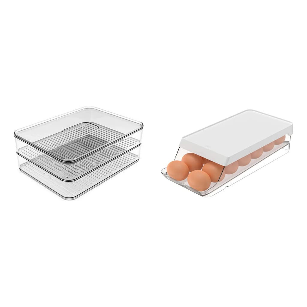 Kit Porta Ovos Bandeja 14 Uni + Porta frios duplo Ou Linha Clear Fresh