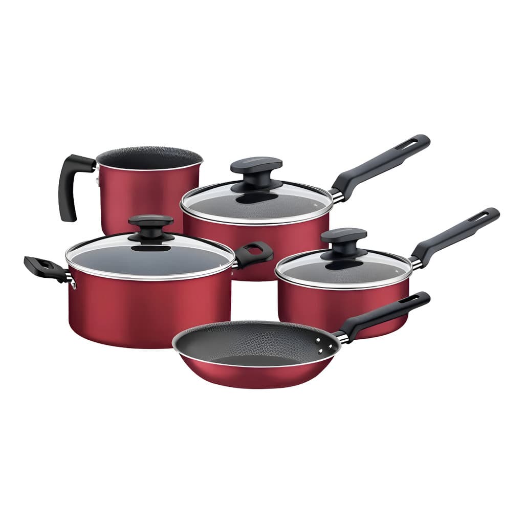 Jogo de 5 Panelas Loreto Alumínio Com Revestimento Interno E Externo Antiaderente Starflon Max Cor Vermelho Tramontina