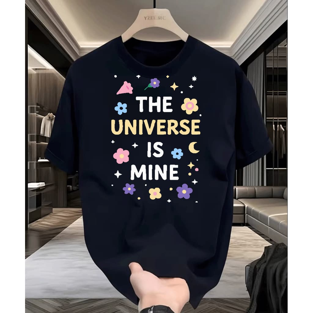 Camiseta Unissex Estampa Floral e Estrelas Moderna Divertida Atemporal Tema Universo Cena Casual