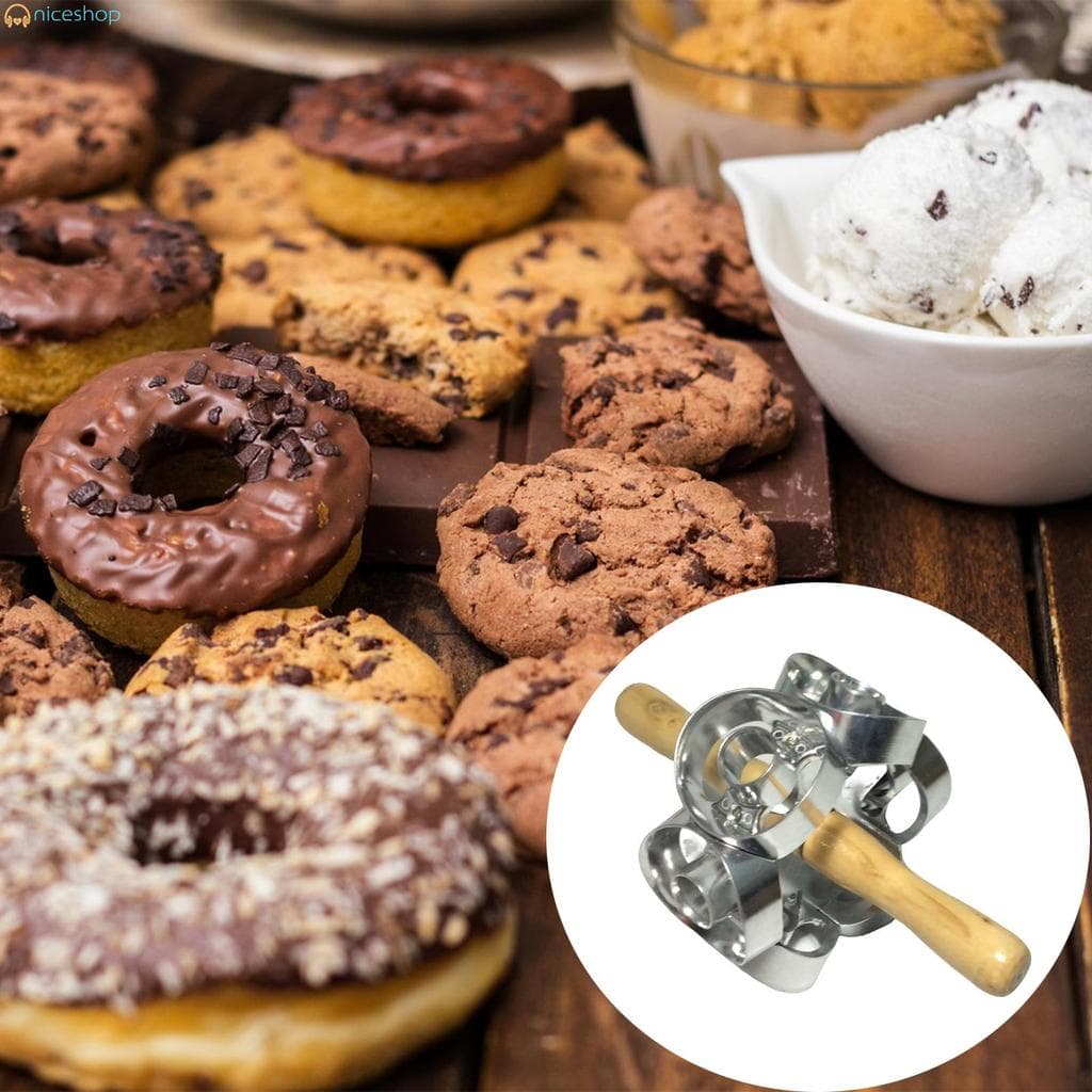 Cortadores De Rosquinha De 6 Cavidades Com Cabo De Madeira , Molde De Biscoito Para Lanches De Café Da Manhã Adequados C