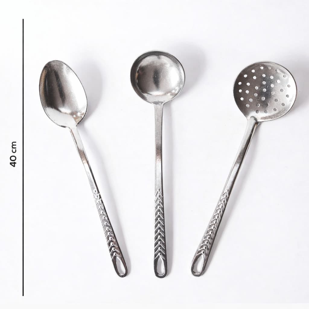 Colher concha escumadeira Grande  de Alumínio 40 cm 3 peças