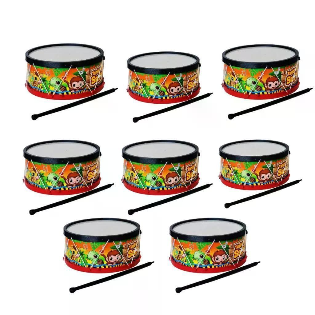 Kit 10 a 35 Tamborzinhos Fazendinha Infantil Brinquedo Musical Instrumento Musicalização Criança Festa Lembrancinha