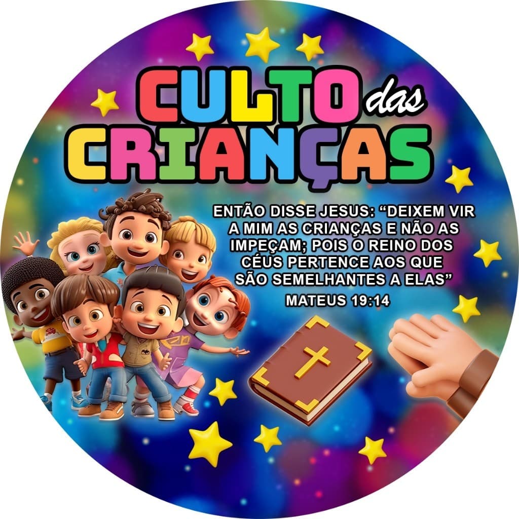Painel Redondo de Festa Em Tecido Sublimado 50x50 CM 3D Veste Fácil Culto das Crianças SRD-264 FIRE SHOP