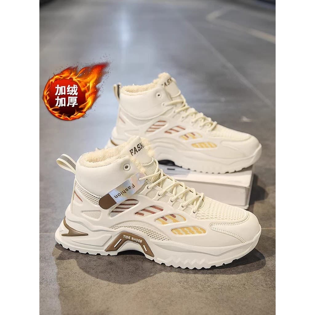 Sapatos masculinos de cano alto 2026 novo estilo inverno lã-velo quente sapatos de dois algodão jovens estudantes do ens
