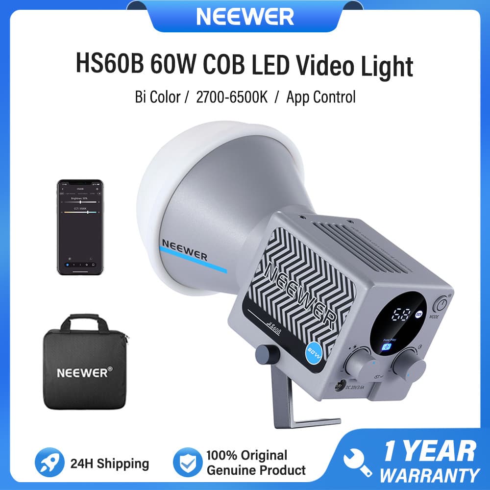 NEEWER 60W Bi Color Mini COB LED Video Light , Com Controle De Aplicativo , 2700-6500K CRI/TLCI 97 + , HS60B