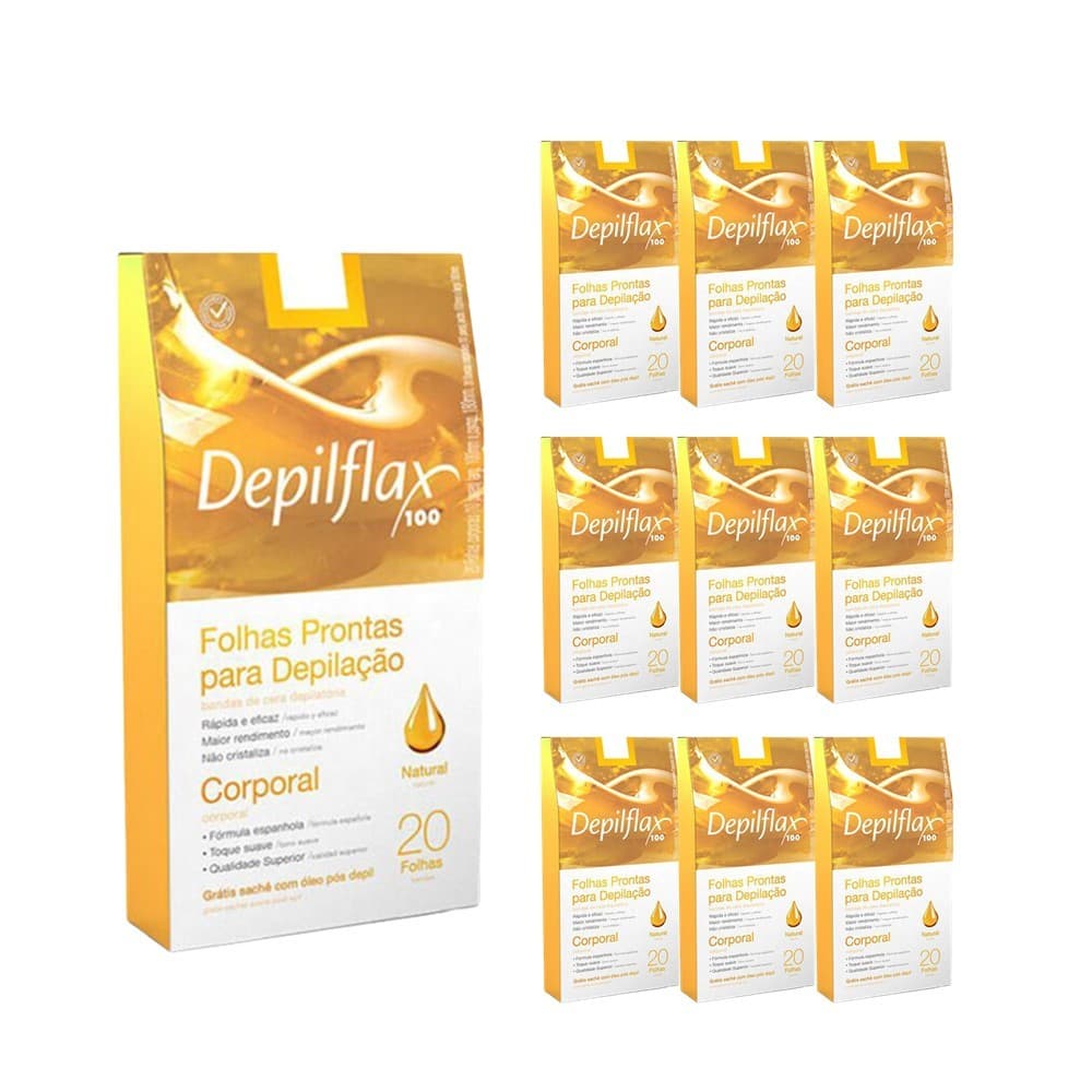 Kit 12 Caixas Folhas Depilatórias Prontas Depilação Corporal Pernas Depilflax Natural 20 Unidades