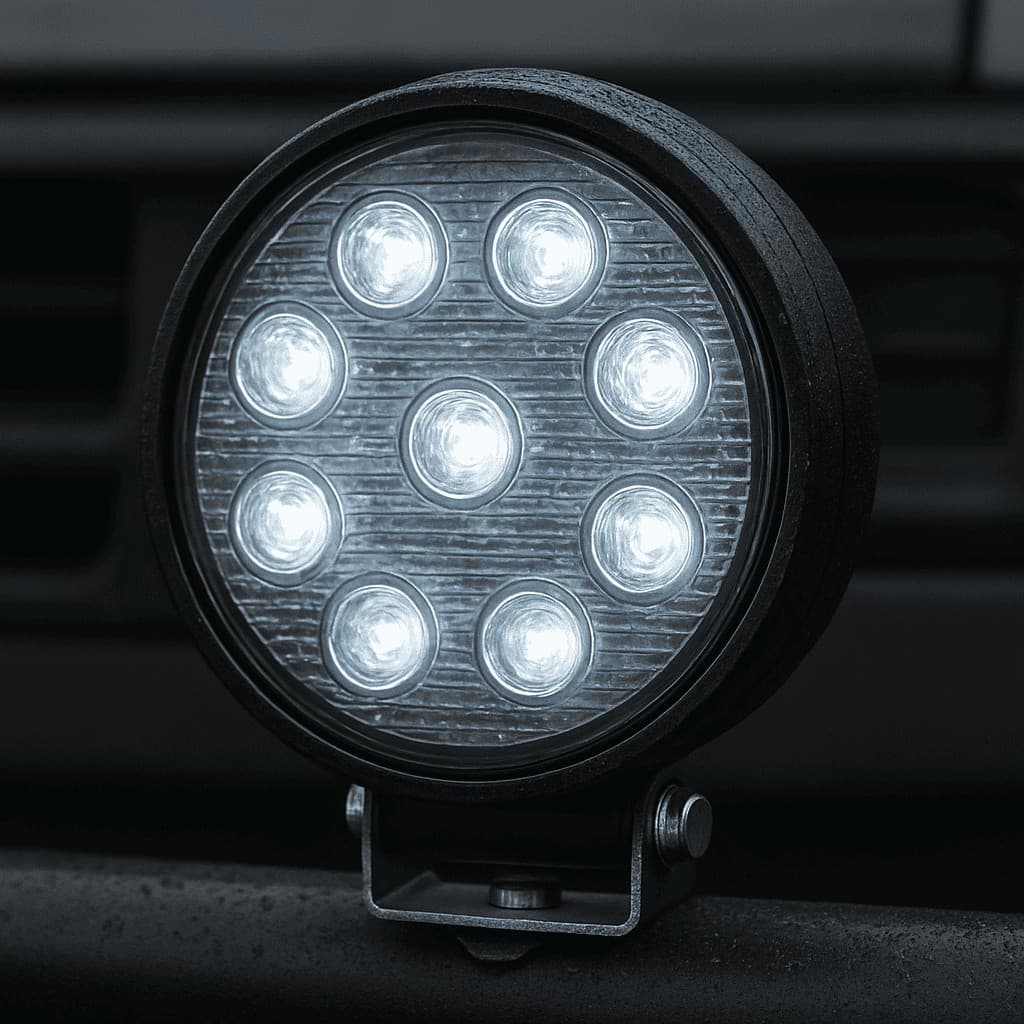 Farol de Milha LED 42W Redondo | 9 LEDs | 12V-24V Bivolt | Branco Frio Off-Road
