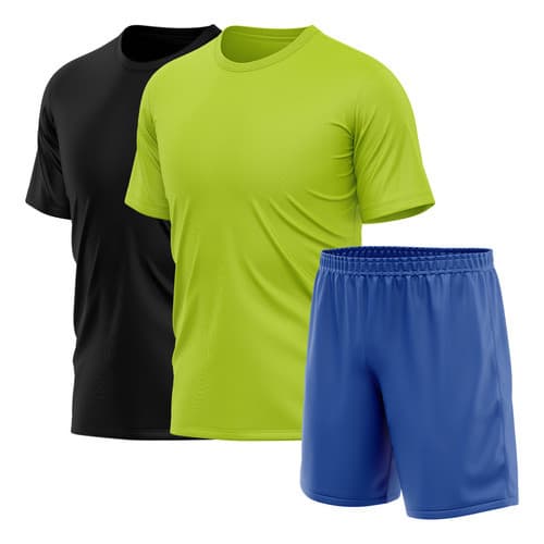 Kit Short Azul + 2 Camisetas Masculina  Esporte Treino