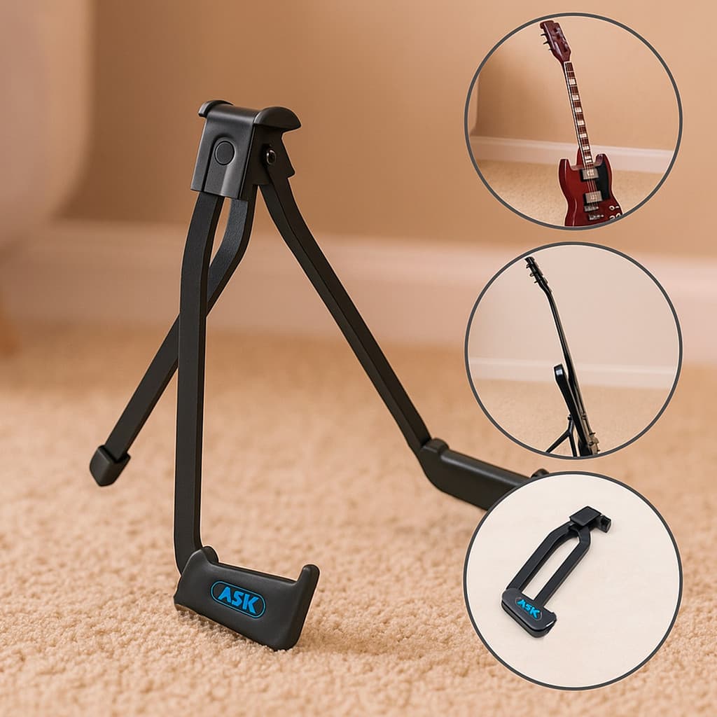 Suporte de Chão ASK G5 Portátil Dobrável para Guitarra Contra Baixo Cabe no Bolso da Bag Capa
