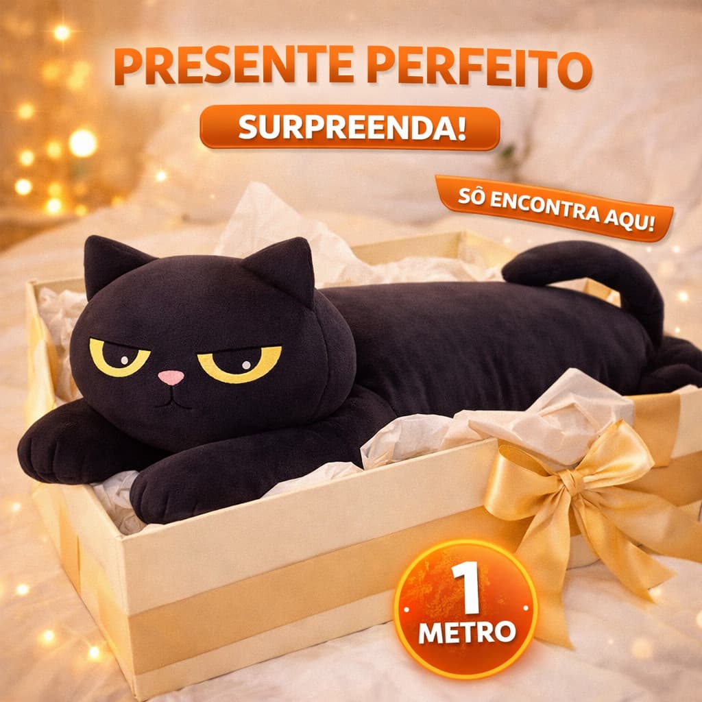 Pelúcia Gato Preto Gigante 1 Metro e 50 cm Macia Almofada Grande Travesseiro Fofo Decoração Presente