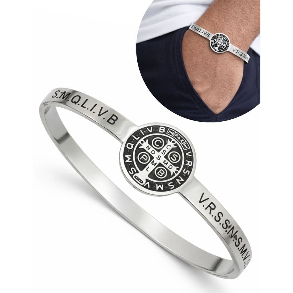 Pulseira São Bento Aço Inox Masculina Feminina Bracelete Rígido Proteção