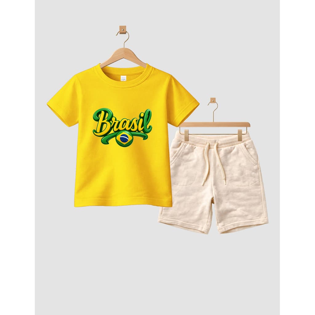 Camiseta Short Conjunto Algodão Infantil Bola Brasil Conjunto De Bermuda Juvenil Conjunto De Bermuda Juvenil