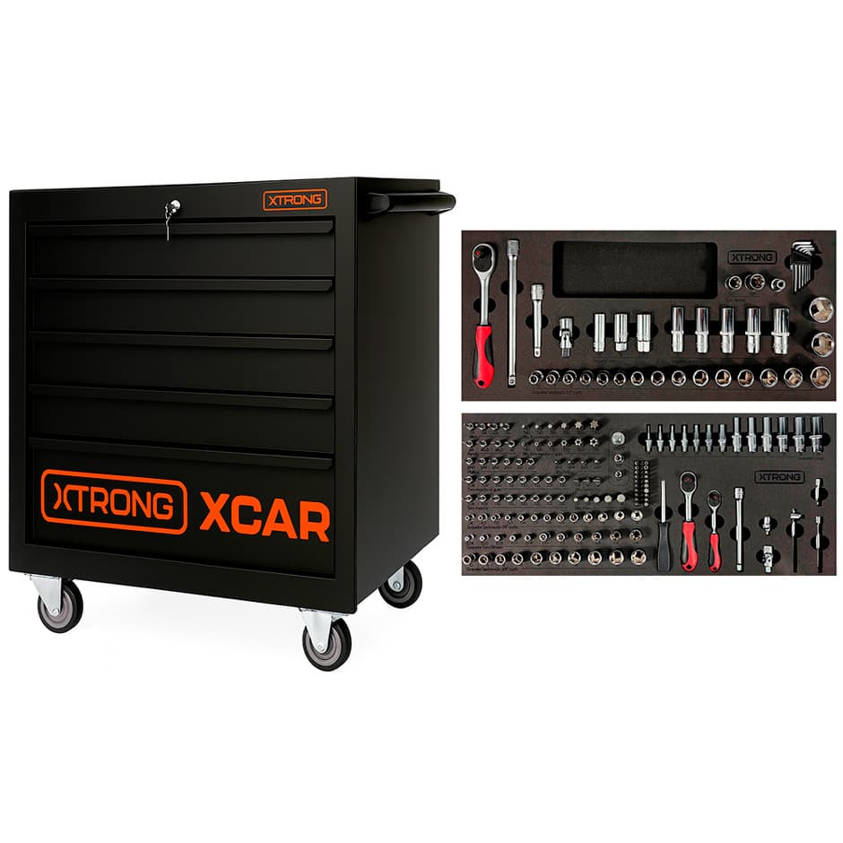 Carrinho de Ferramentas com 5 Gavetas Xtrong XCAR-050P Kit de Soquetes 172 Peças Gedore Red Berços