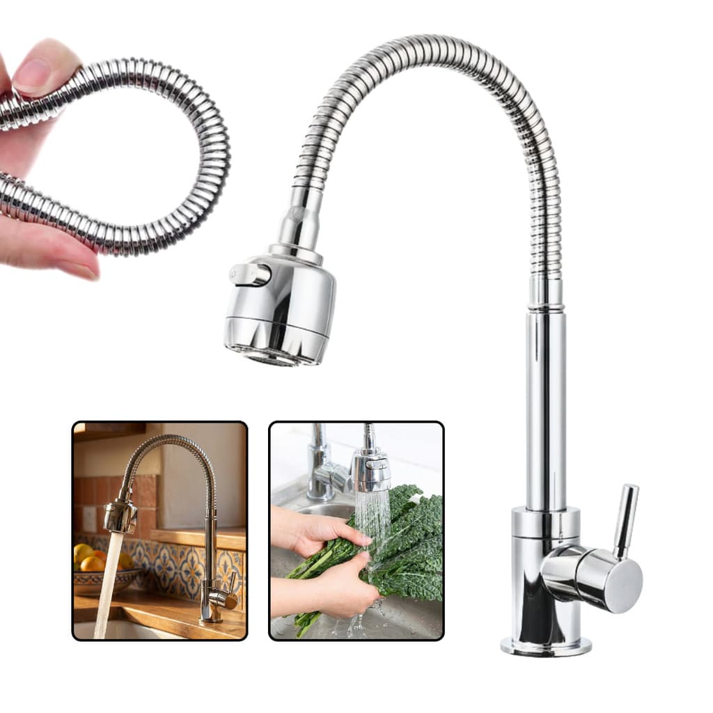 Torneira Gourmet Cozinha Flexível Cromada 1/4 Volta Com Ducha Ajustável Pia Inox