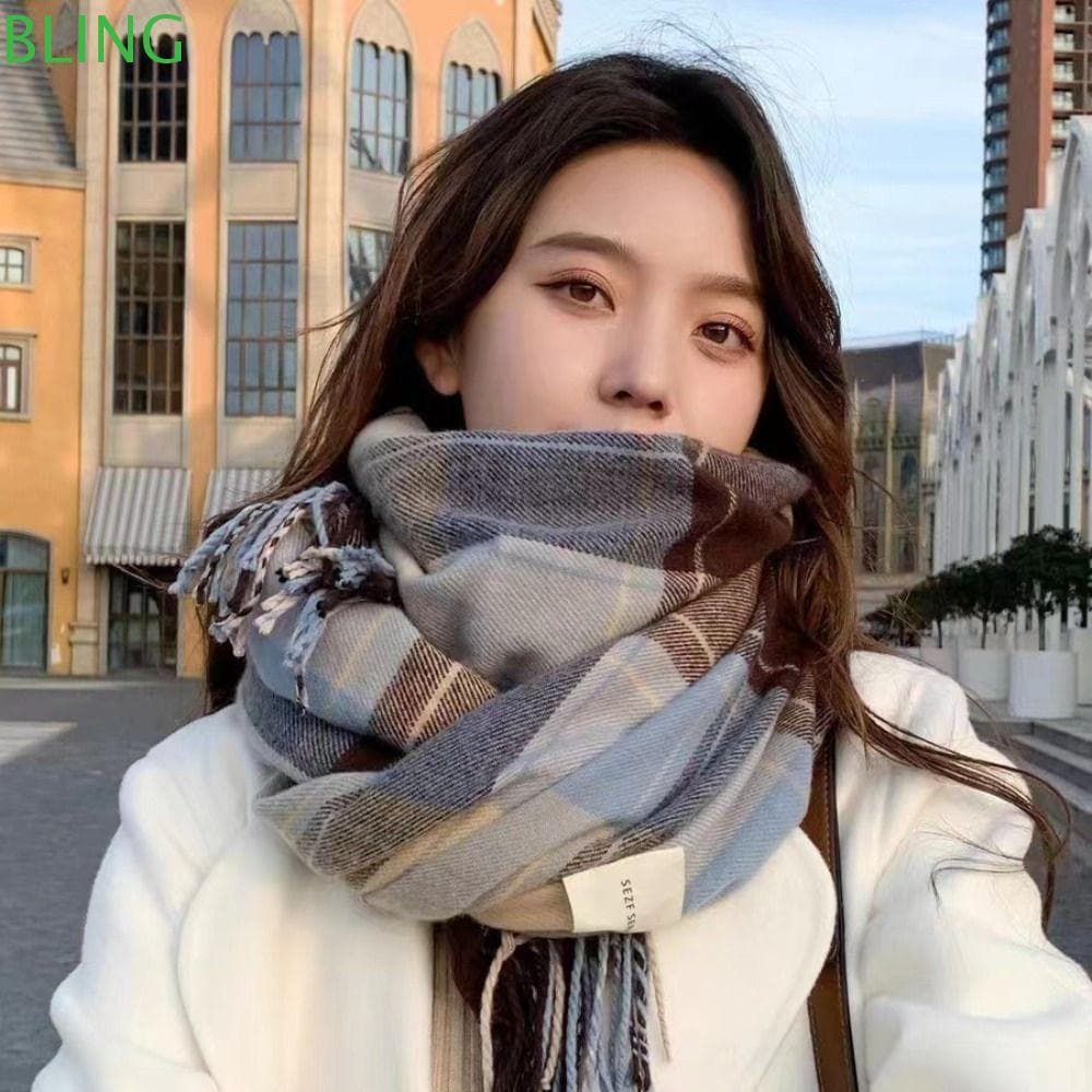 Lenços De Borla Longa BLING , Lenço Xadrez De Inverno Pashmina Macio , Xales Estampados Com Design Quente E Espesso Para