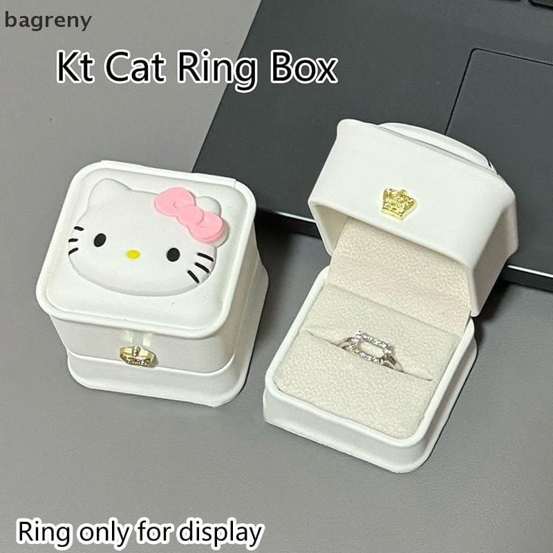 [bagreny] 2024 Nova Sanrio Hello Kitty Caixa De Armazenamento De Anel De Confissão Joias De Veludo Branco Presente Para
