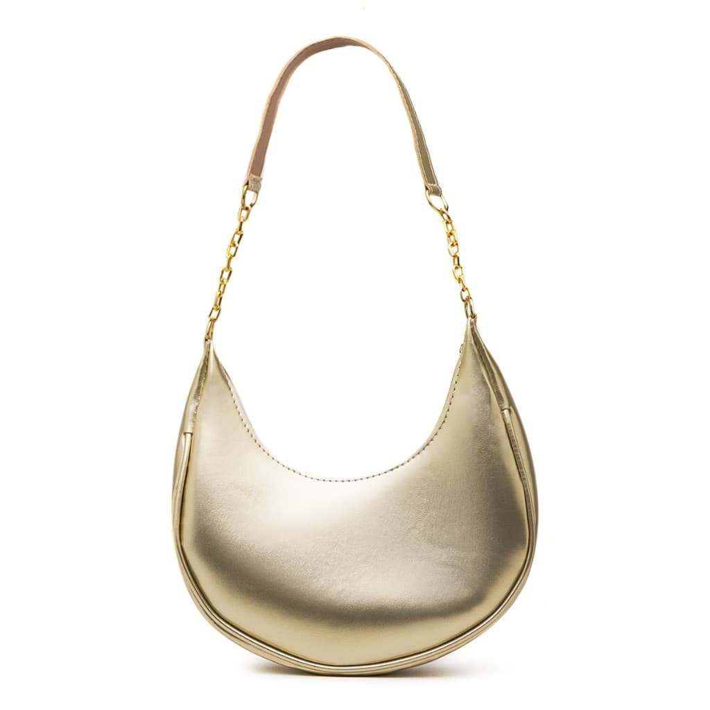 Bolsa Feminina Meia Lua Pequena De Ombro Com Corrente Dourada Moda