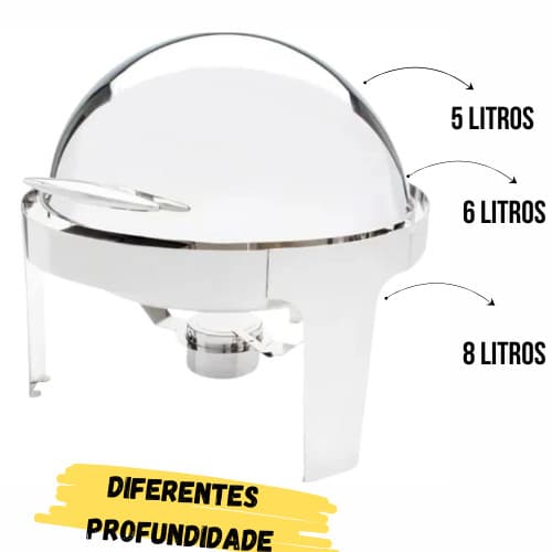 Rechaud Inox Redondo 6 Litros Banho-maria Tampa Giratória