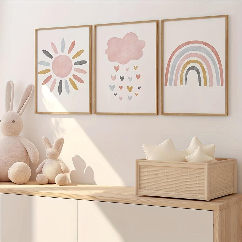 Quadro Decorativo Arco Iris Nuvem desenho Efeito Pintura