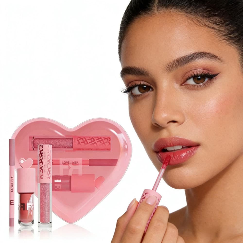 Kit De Gloss Labial E Lápis Labial Com Tema De Coração  gloss que nao transfere