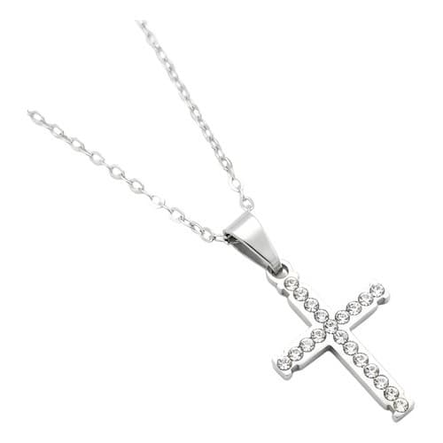 Colar Feminino Cruz Gratia Religioso Cravejado Zircônias Aço