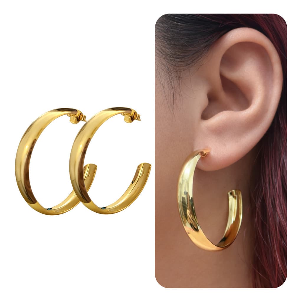 Brinco Argola Grande Banhado Ouro 18k Antialérgico Feminino Dourado