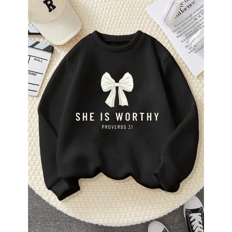 Moletom Gola Careca Adulto Estampa She Is Worth 1173 Estampa Moderna Casual Chic Fashion