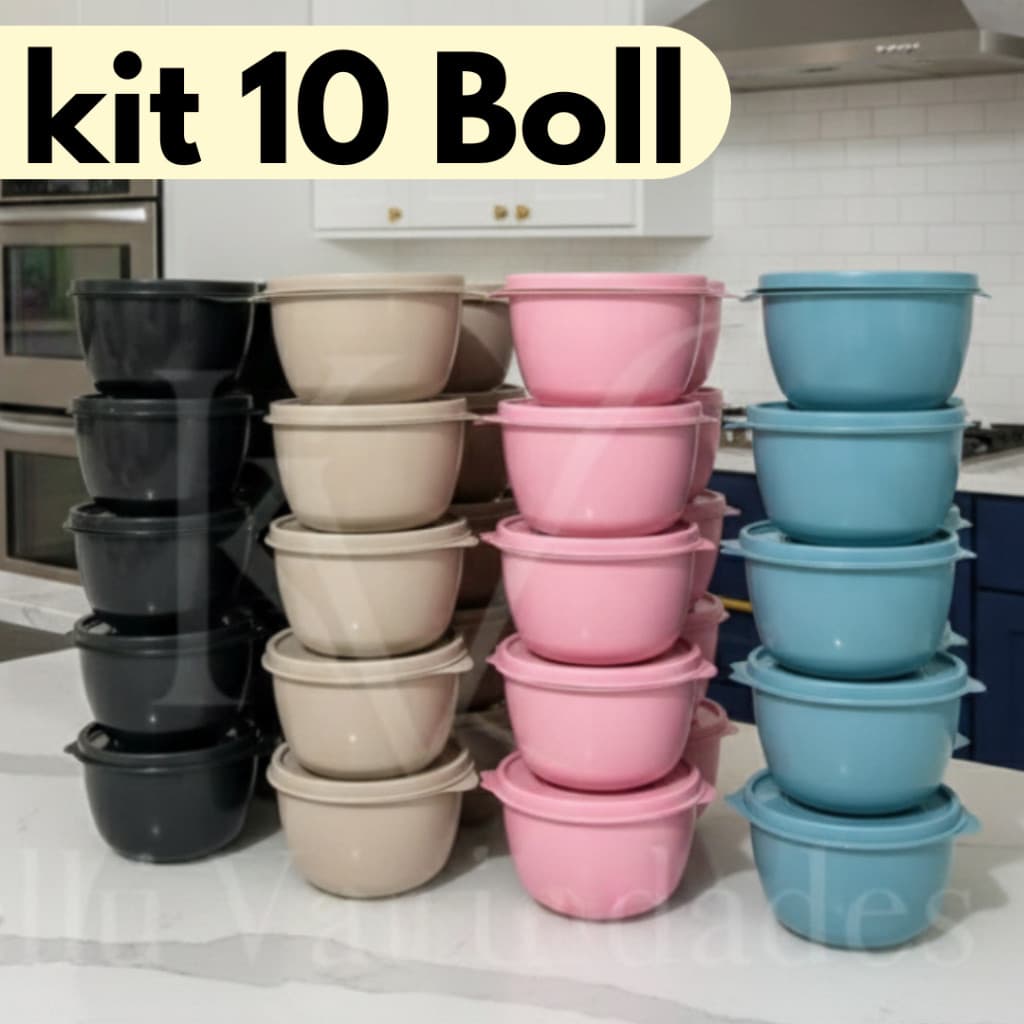 Kit Potes 10 Bowl 500ml Plásticos com Tampa – Cumbuca Redondo BPA Free Para Cozinha Alimentos organização