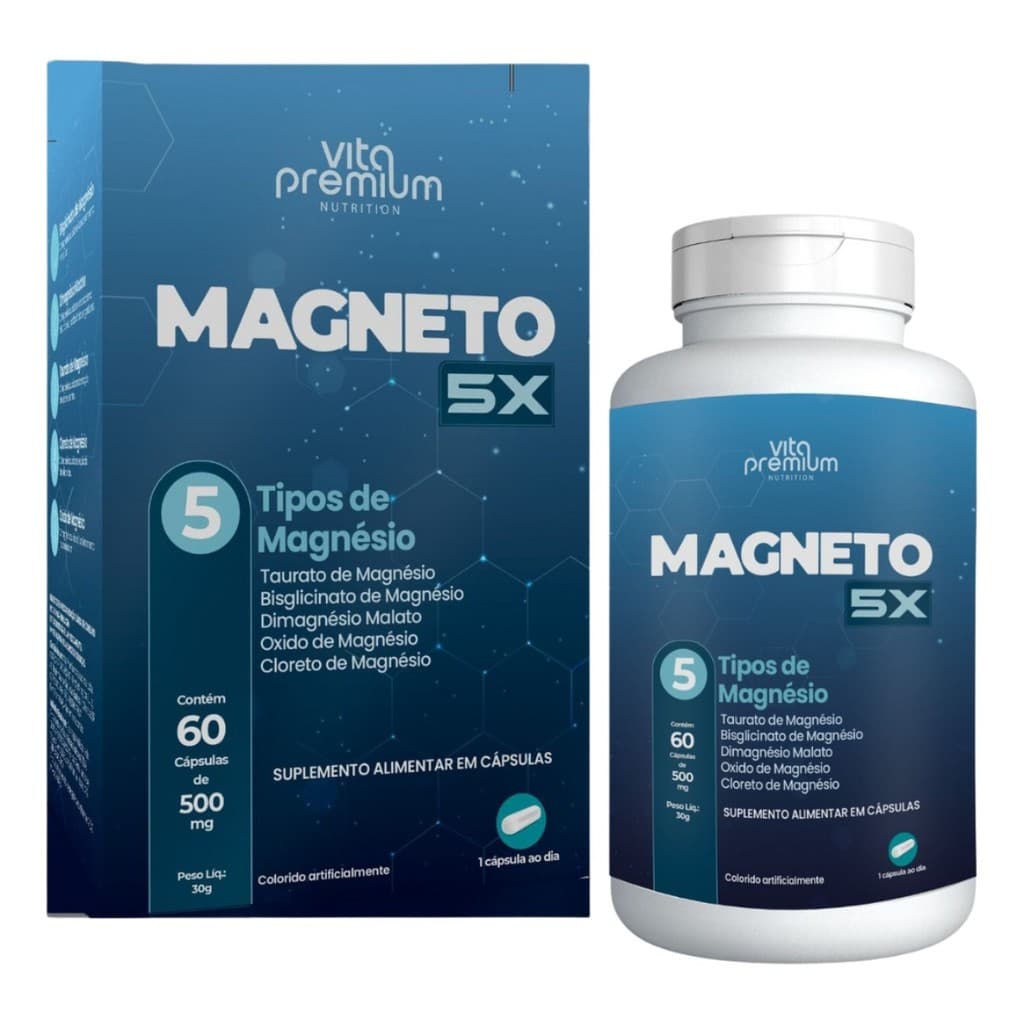 Magneto 5X Com 5 tipos de Magnésio 60caps Vita Premium