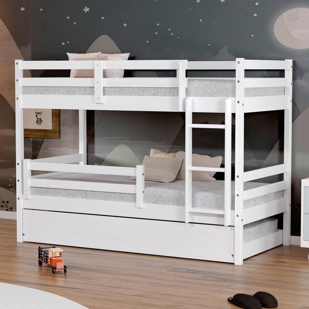 Treliche Infantil Eco Com Grade De Proteção Madeira Maciça Branco Mobilistore
